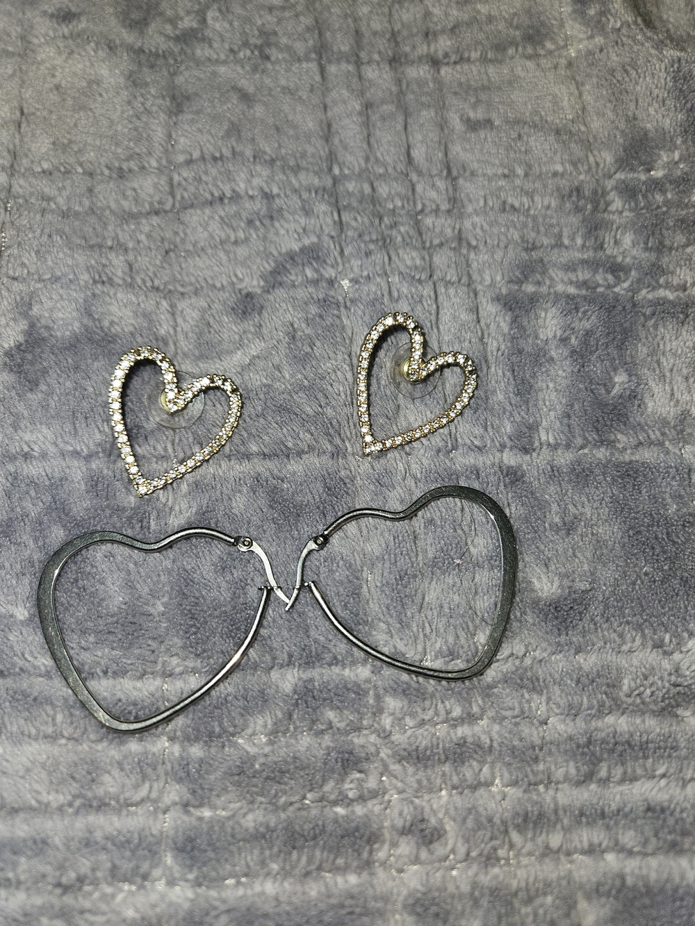 Rhinestone Heart Stud Earrings and Metal Heart Hoop Set - SILVER&Rhinestone
